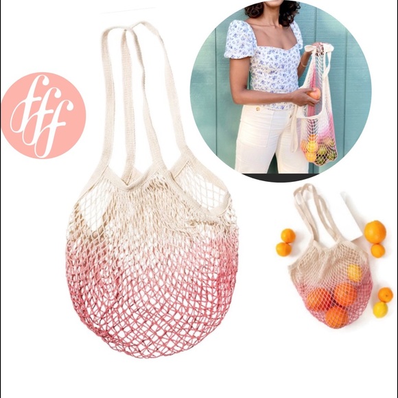 FFF Pink Ombre Dip Dyed Reusable Market Grocery Tote Bag - Picture 1 of 8